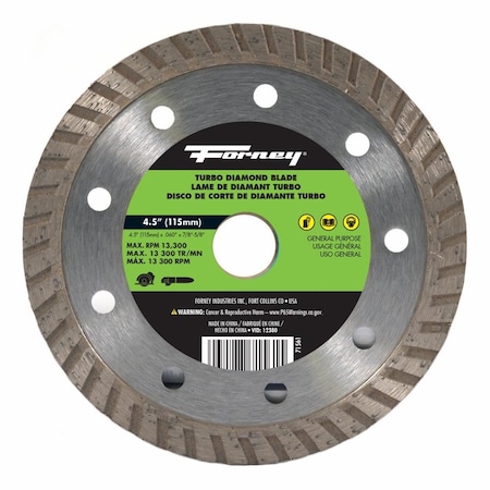 Forney Diamond Cut-Off Blade, Turbo, 4-1/2 in 71561
